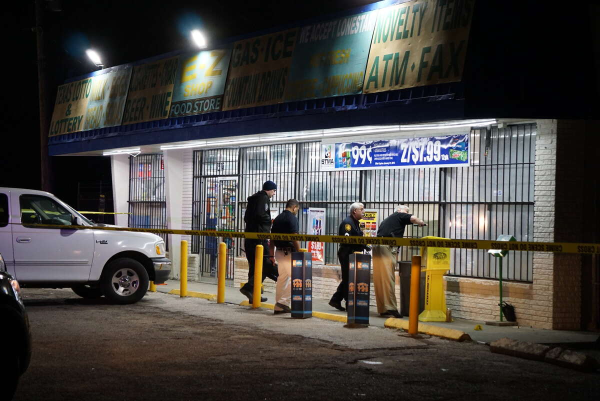 San Antonio police said a man was shot while drinking outside the E-Z shop gas station at 1516 Castroville Road.