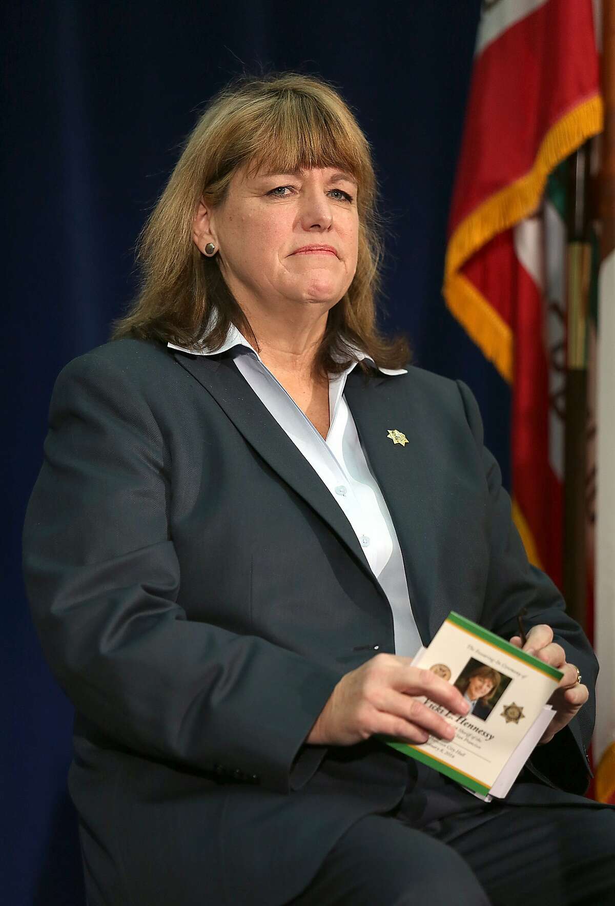 Sheriff-elect Vicki Hennessy iwaits to be sworn into office at city hall in San Francisco, California, on Friday, January 8, 2015.