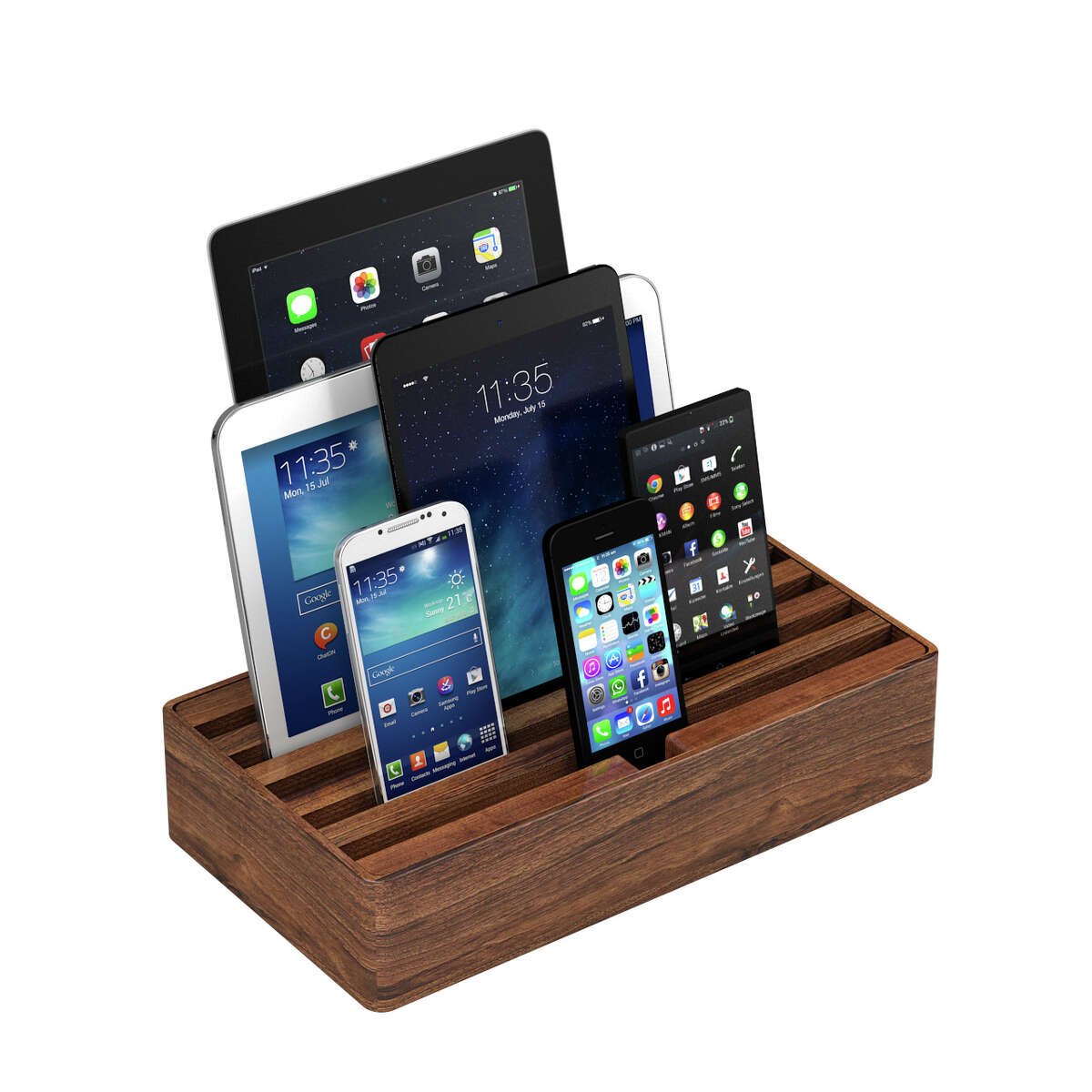 Dock your devices in these wooden charging stations