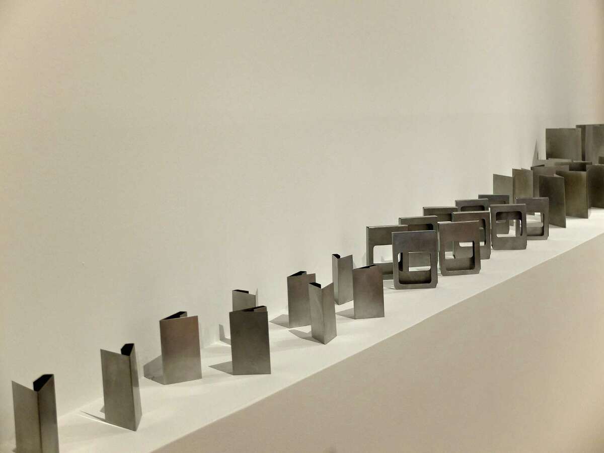 Sculptures in Jennie C. Jones mid-career survey, "Compilation," include a collection of small works that mimic containers for audio cassettes, albums and other out-moded listening objects.