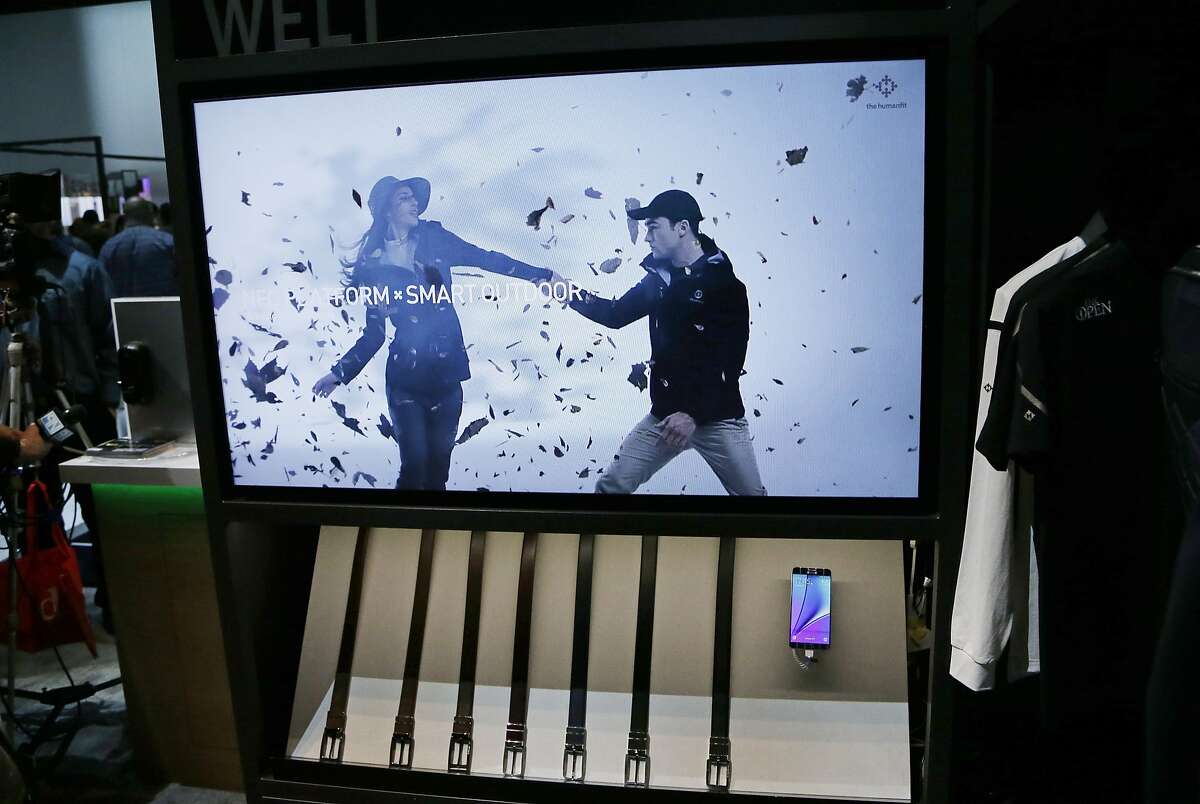 The Samsung wellness belt, called the Welt, is on display at the Samsung booth during CES International, Friday, Jan. 8, 2016, in Las Vegas. The belt keeps track of where its owner is notching his belt over time, counting his steps and tracking how long he remains seated. It's all motivation to move around, complete with guilt-inducing data analysis. (AP Photo/Gregory Bull)