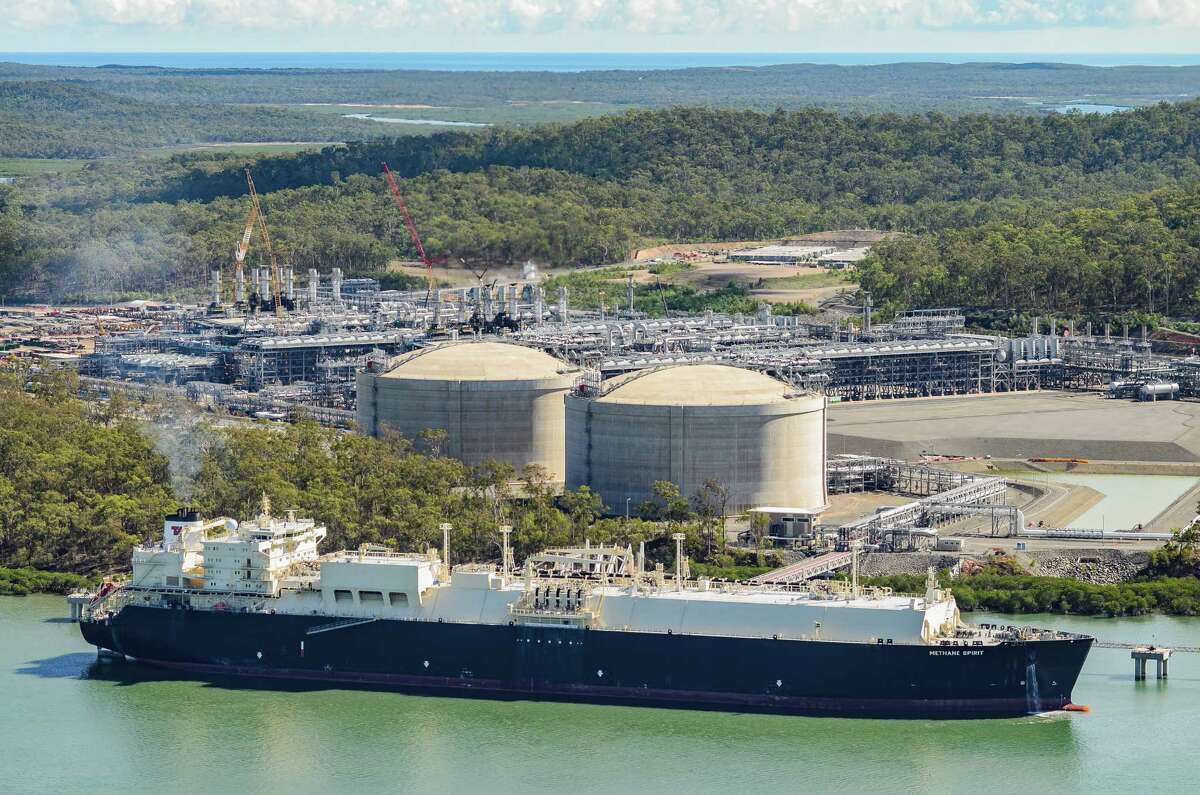 Houston independent oil and gas producer ConocoPhillips said on Jan. 11, 2016, that the liquefied natural gas tanker Methane Spirit, shown docked at the Australia Pacific LNG terminal on Curtis Island in Queensland, Australia, had sailed with the first shipment of LNG from the terminal, a venture of ConocoPhillips, AustraliaÃ©­s Origin Energy and ChinaÃ©­s Sinopec. (ConocoPhillips photo)