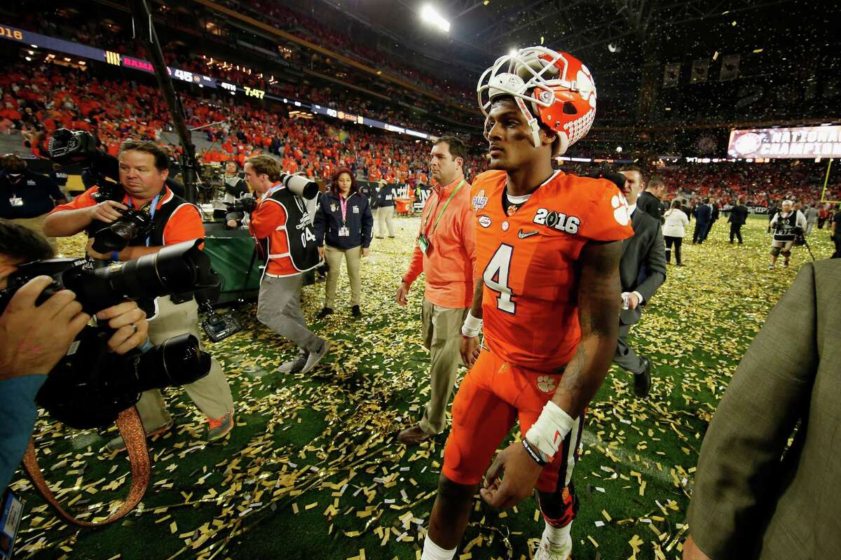 GLENDALE, AZ - JANUARY 11: Deshaun Watson #4 of the Clemson Tigers reacts after being defeated by the Alabama Crimson Tide with a score of 45 to 40 in the 2016 College Football Playoff National Championship Game at University of Phoenix Stadium on January 11, 2016 in Glendale, Arizona.