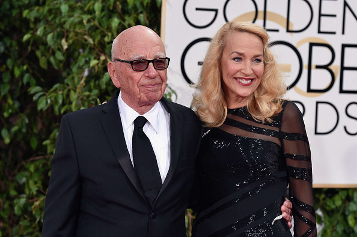 CEO Rupert Murdoch (L) and model Jerry Hall attend the 73rd Annual Golden Globe Awards held at the Beverly Hilton Hotel on January 10, 2016 in Beverly Hills, California.