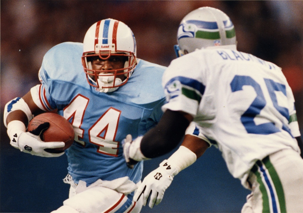 Defensive back Zeke Moore of the Houston Oilers looks on from the