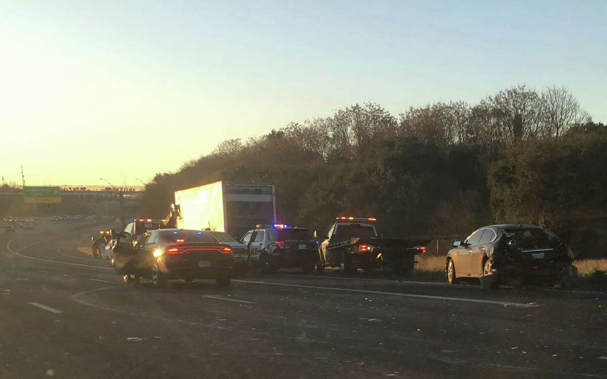 Emergency crews are working to clear the scene of the wreck, which happened just before 7 a.m. in the southbound lanes of 281 near Olmos Drive Jan 12, 2016.