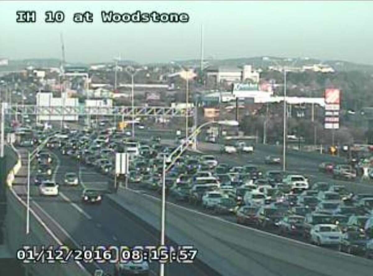 Traffic on Interstate 10 is snarled due to a crash near De Zavala Road.