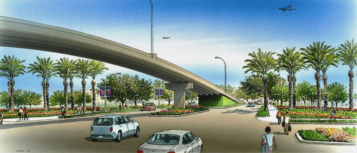 A rendering of Broadway Street after an improvement plan by Scenic Houston is completed. (Courtesy of Scenic Houston)