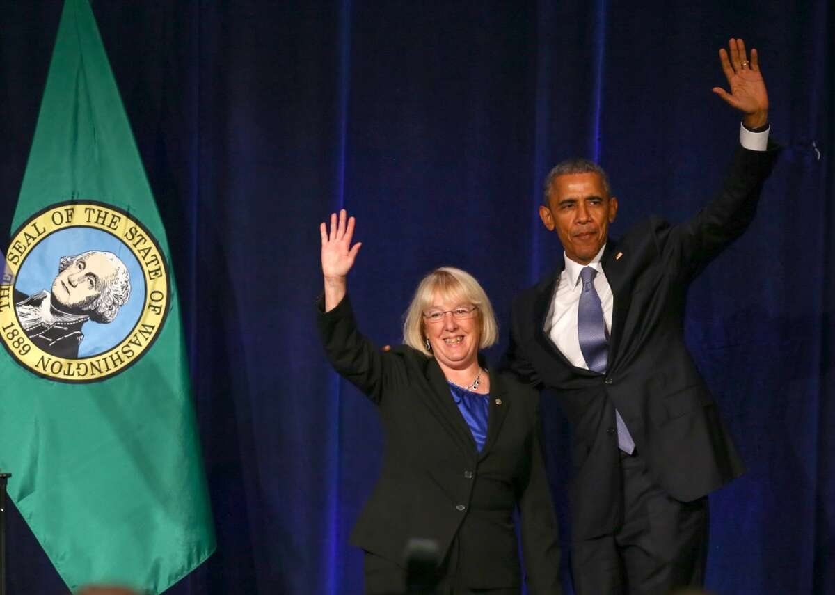 President Obama was usually in Washington to raise money, here seen with Sen Patty Murray.