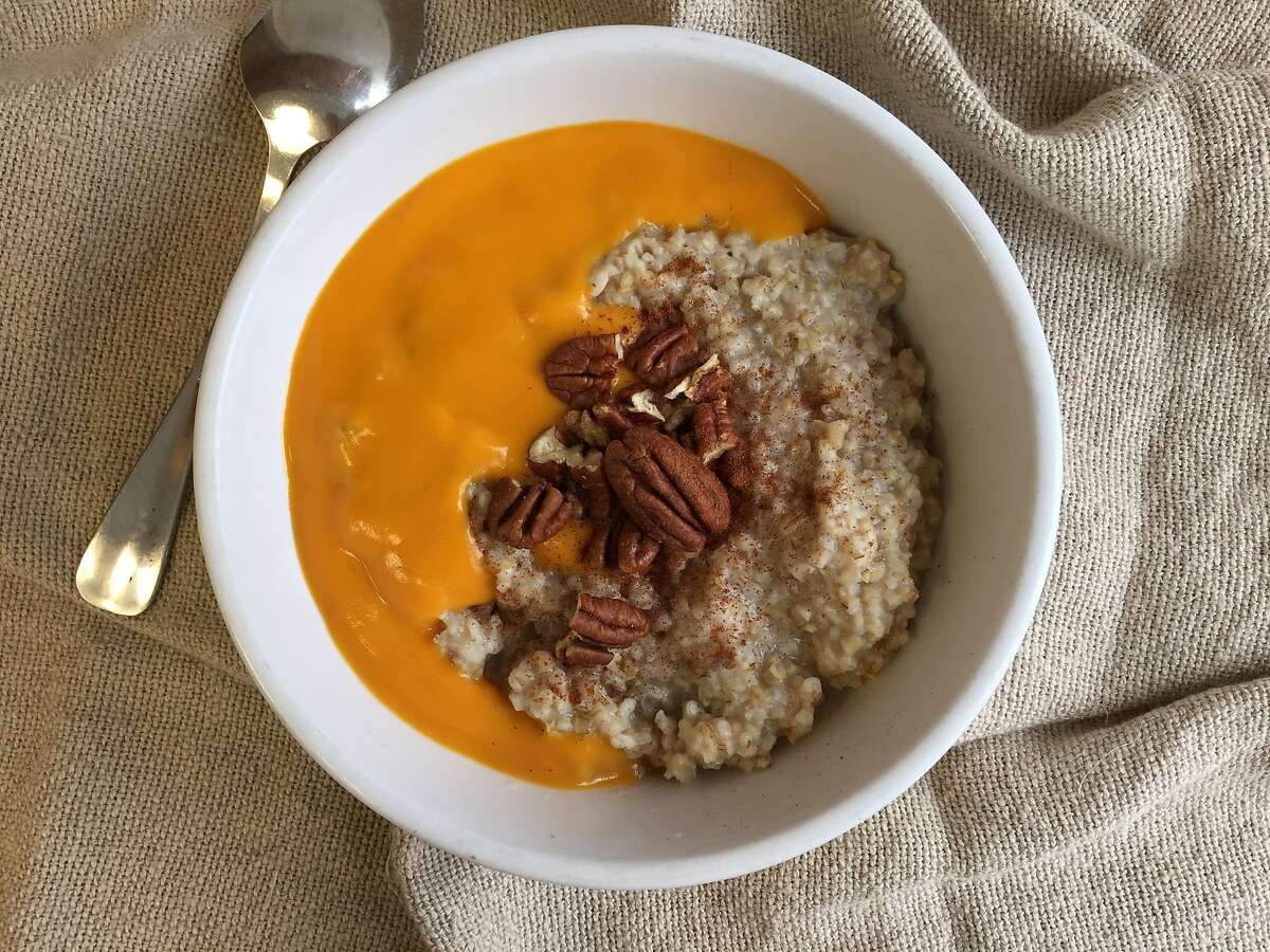 Steel cut oats with yam coconut milk puree and toasted pecans