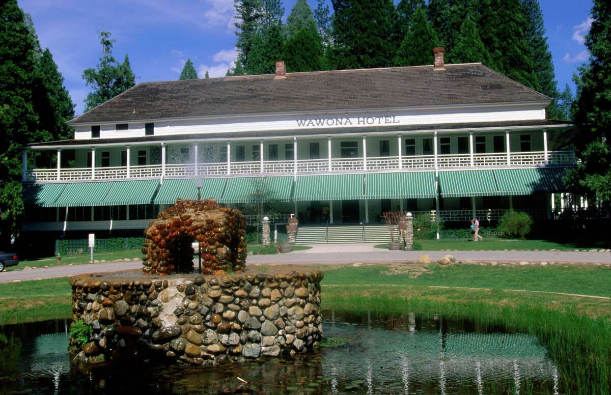 The Wawona Hotel, built in 1875, is located in Yosemite National Park in California.