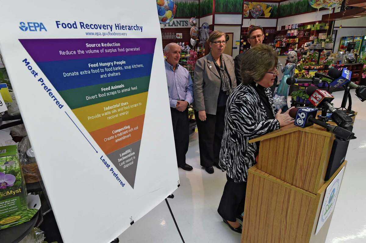Mona Golub, vice president of public relations and consumer services for Price Chopper, speaks at a press conference announcing the EPA's Food Recovery Challenge Program Thursday afternoon, Jan. 14, 2016, at the Price Chopper on Central Ave. in Colonie, N.Y. (Skip Dickstein/Times Union)