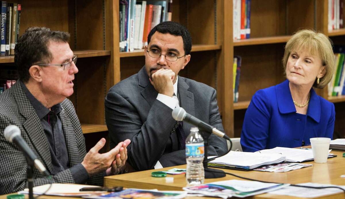 HISD Superintendent Terry Grier, at one of his last public events on the job, speaks Jan. 15 during a roundtable discussion featuring acting Education Secretary John King, center, and Mary Wakefield, acting deputy secretary of Health and Human Services.