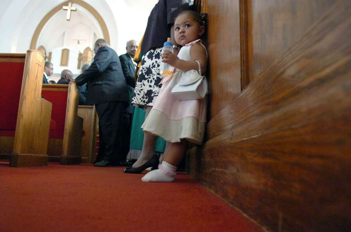 Symphony Cleveland, 2, celebrates Easter at the Faith Tabernacle Missionary Baptist Church in Stamford, Conn., Sunday April 4, 2010.