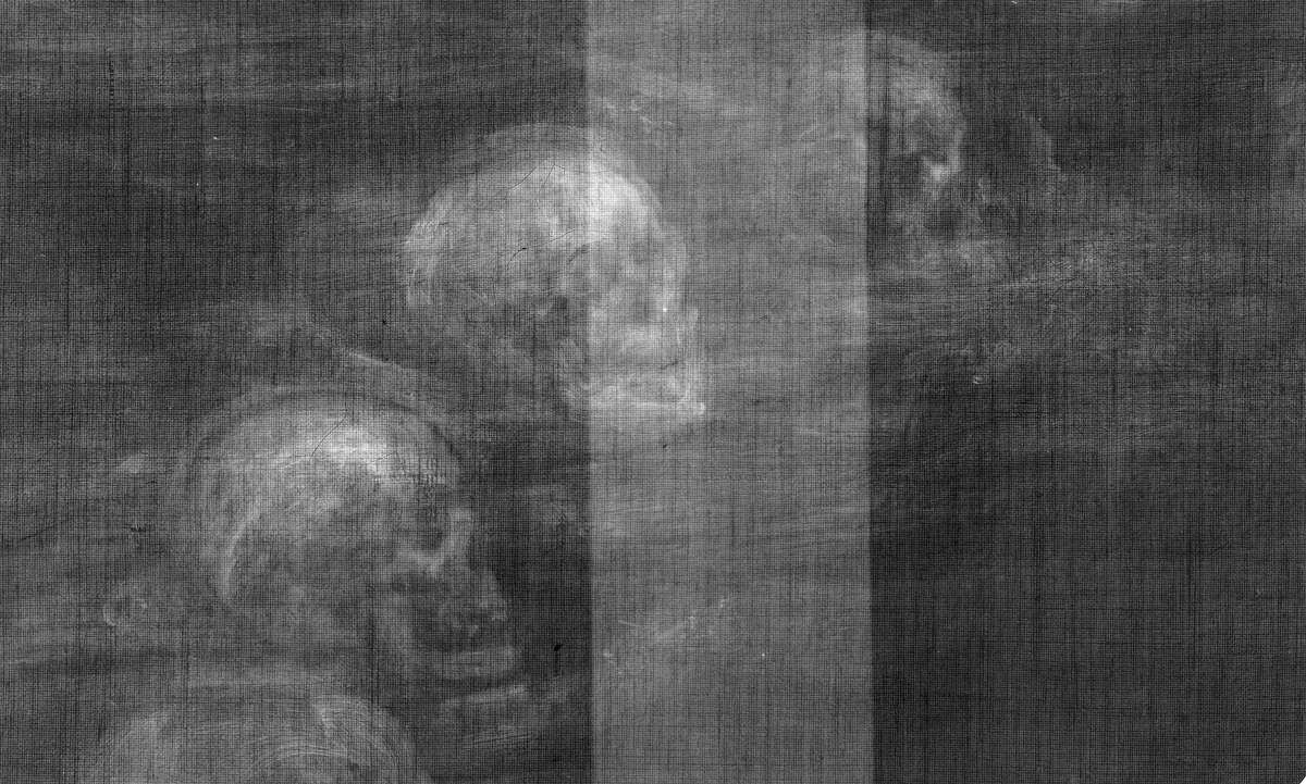 X-ray imaging reveals a halo of skulls once surrounded the figure of John Dee in the painting. It's not known why the artist painted over the skulls.