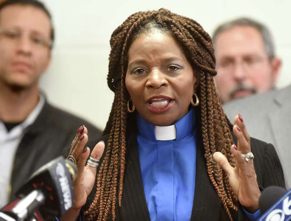 Rev. Valerie Faust of Living Word Tabernacle, center, shown here in a 2016 photo, is planning a third run for Albany mayor. (Cindy Schultz / Times Union)