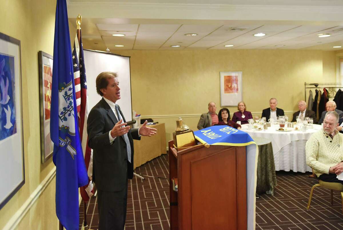 State Sen. Scott Frantz speaks at the Rotary Club of Greenwich Luncheon at the Hyatt Regency in Old Greenwich on Wednesday. Frantz went into heavy detail about the 2016 budget and stayed for a brief Q&A following the presentation.