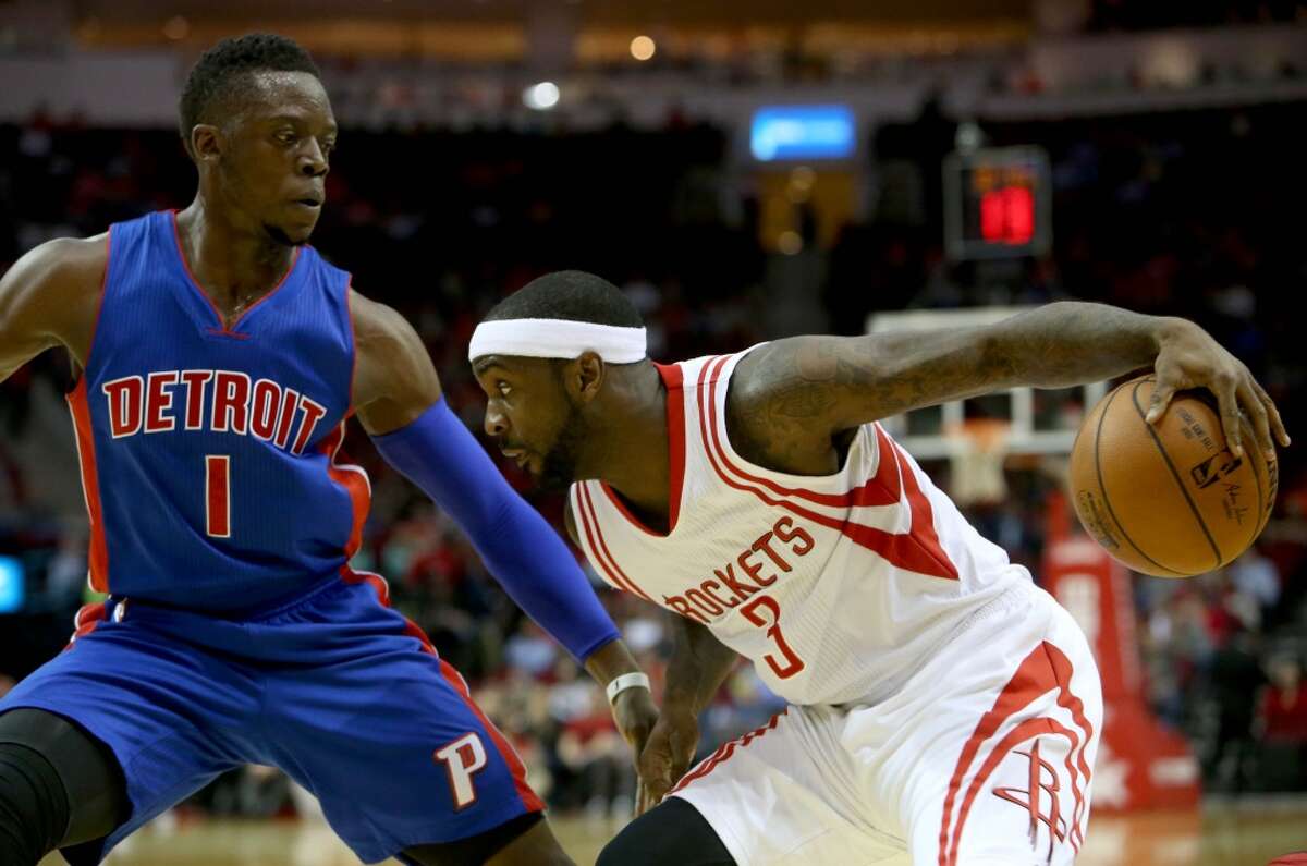 Houston Rockets guard Ty Lawson (3) guarded by Detroit Pistons guard Reggie Jackson (1) during the first quarter at the Toyota Center Wednesday, Jan. 20, 2016, in Houston. ( Gary Coronado / Houston Chronicle )