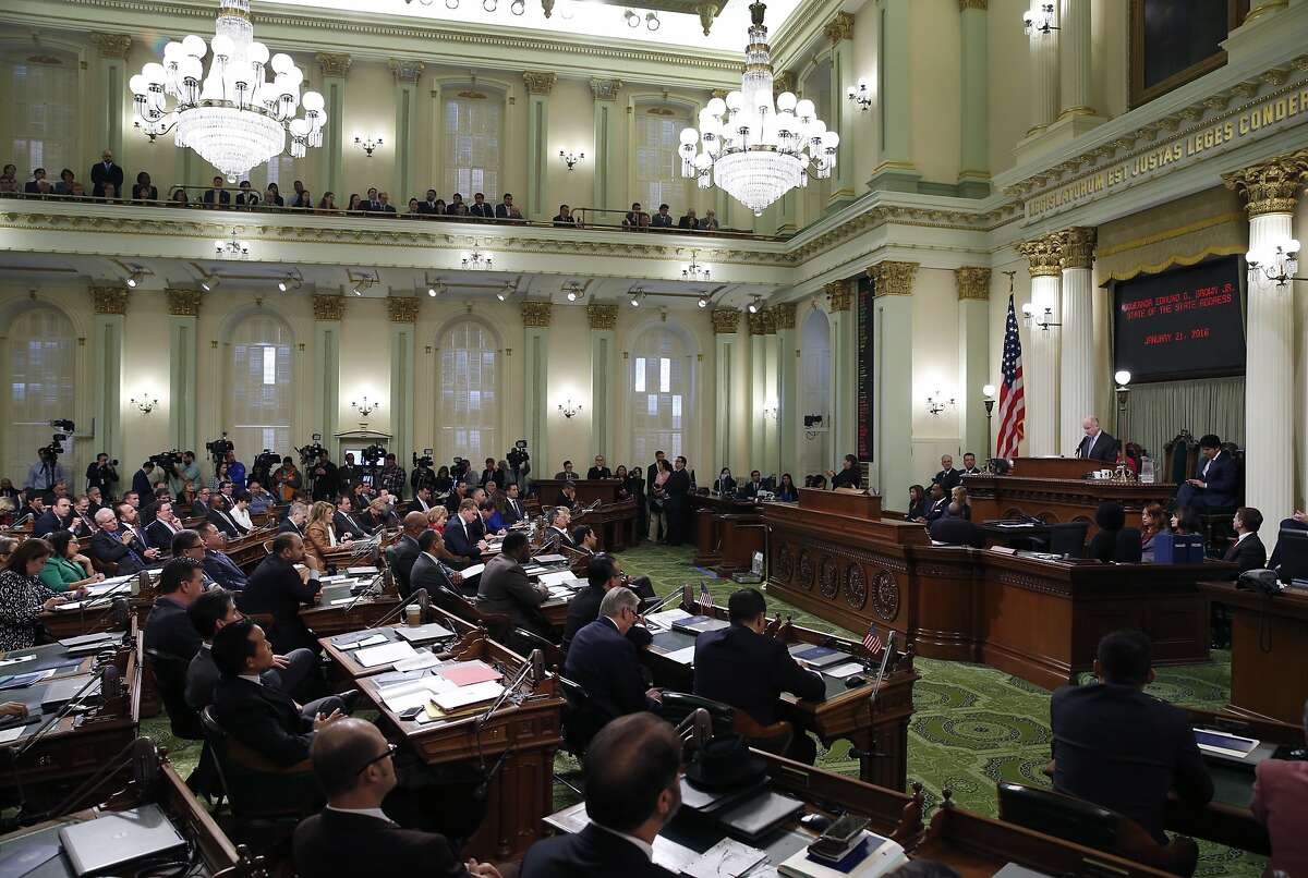 Gov. Jerry Brown (right) delivers the annual State of the State address at the State Capitol in Sacramento, Calif. on Thursday, Jan. 21, 2016.