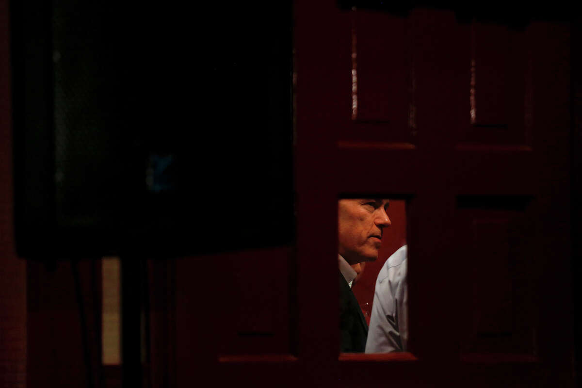 Joe Straus, Speaker of the Texas House of Representatives, waits with his wife and staff in another room before entering the main room to speak at his campaign kickoff event at The Barn Door in San Antonio on Thursday, Jan. 21, 2015