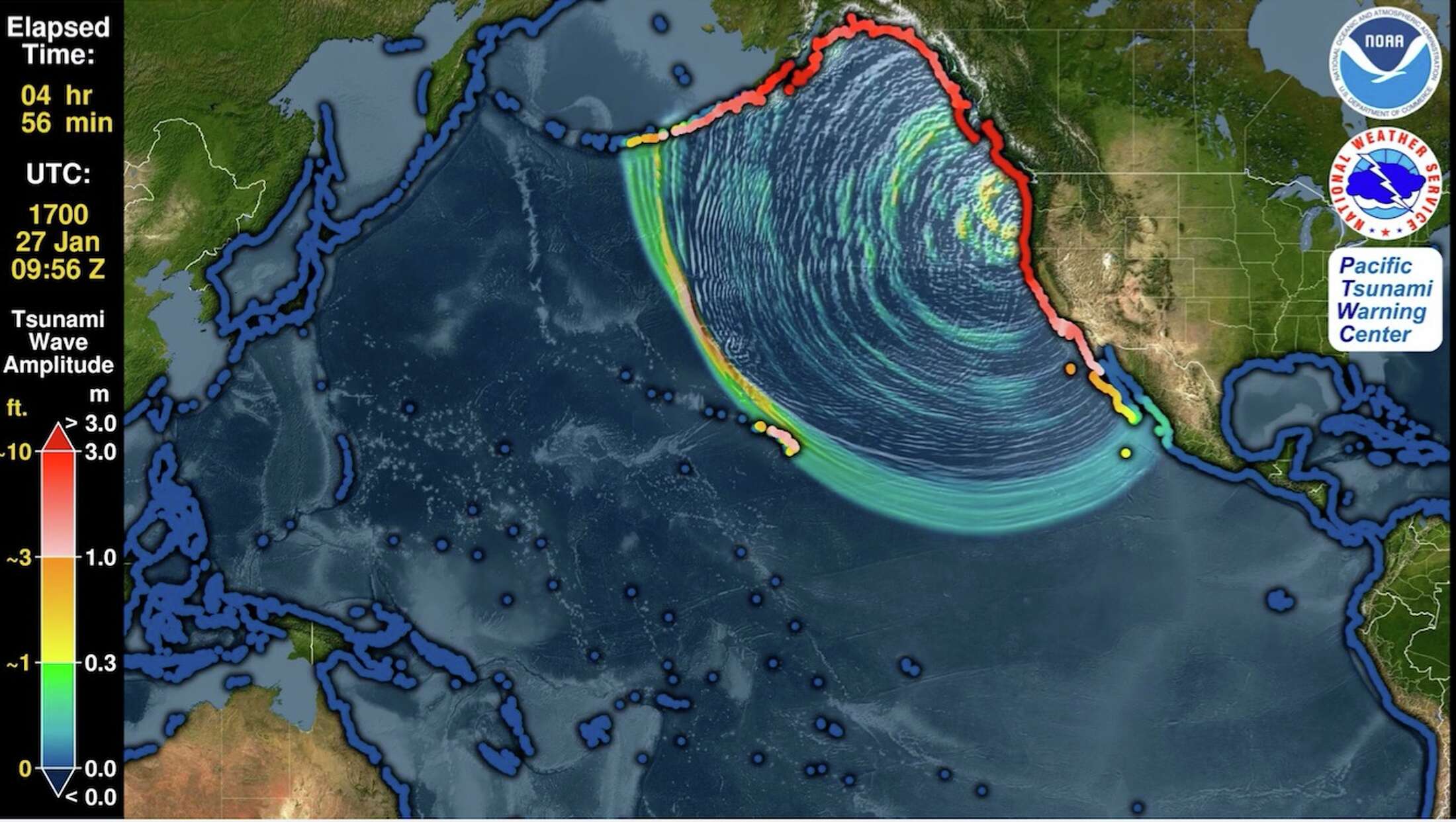 Watch The Ocean-crossing Tsunami Generated By A NW Megathrust Earthquake