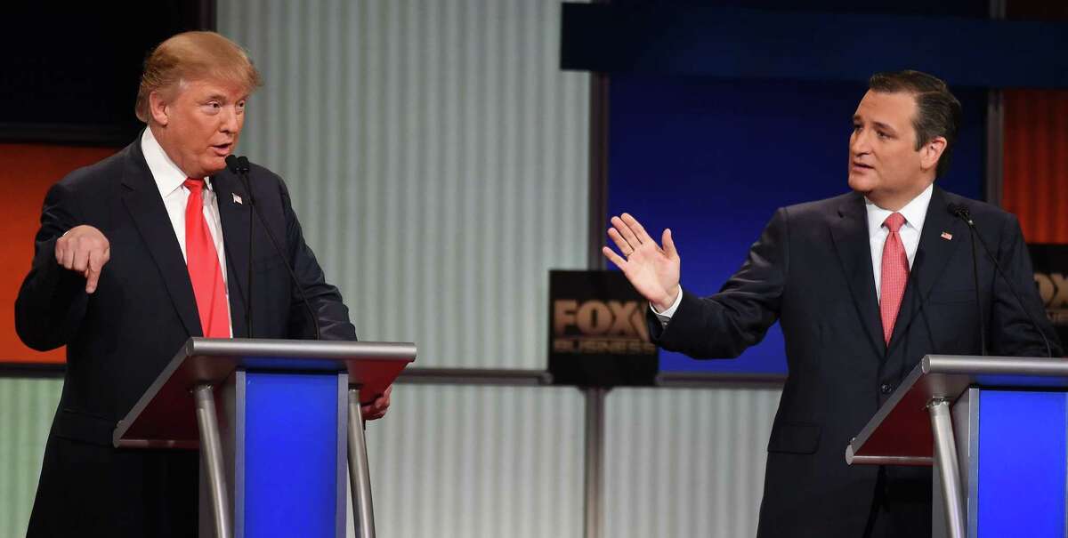 Businessman Donald Trump, left, and Sen. Ted Cruz, R-Texas, spar during the Fox Business Network Republican presidential debate in North Charleston Coliseum on Jan. 14. Both men have strong support in Republican Texas, although Cruz is leading in recent polls.