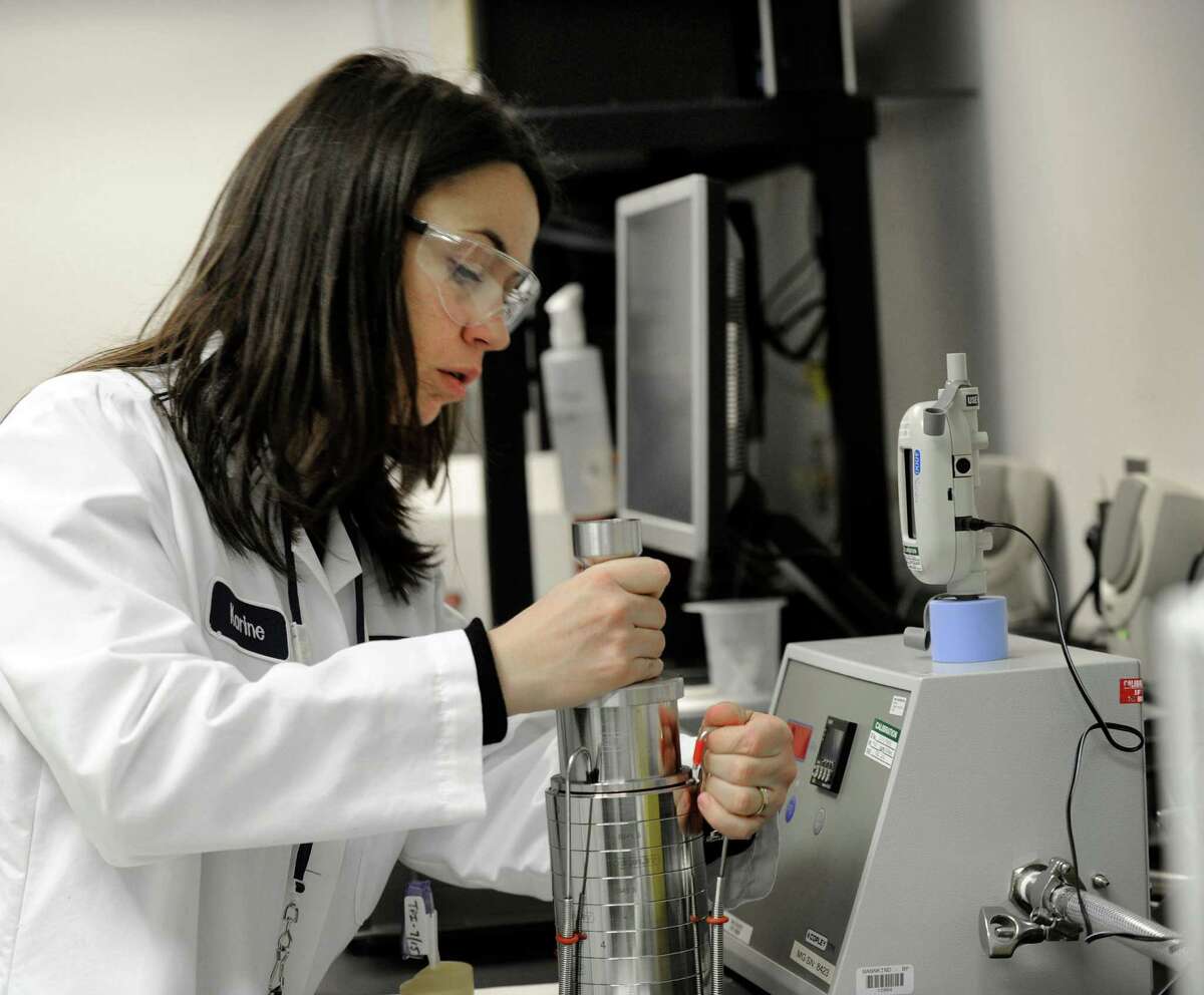 Karine Fabio, a chemist at MannKind, works in the analytical department Tuesday, January 26, 2016.