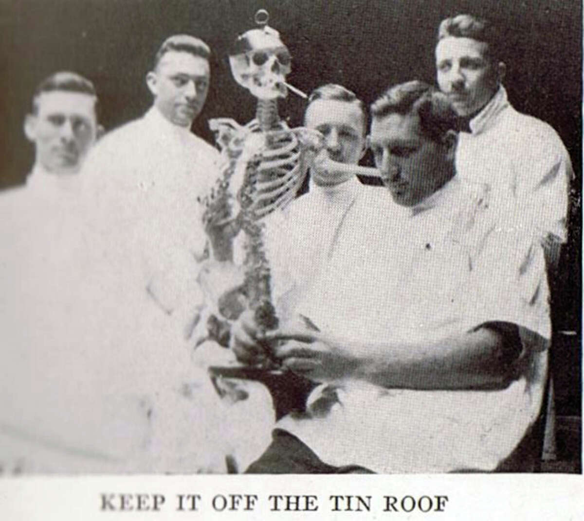 "Keep it off the tin roof", a cryptic, amusing look at U.C. Berkeley campus life, from the Blue and Gold 1918. From the collection of Bob Bragman.
