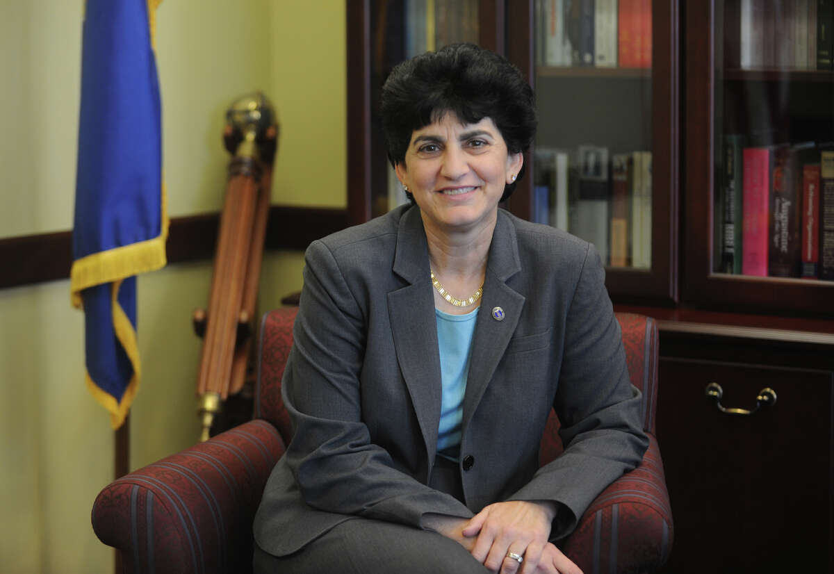 Southern Connecticut State University President Mary A. Papazian, Ph.D. poses in her office on the school's campus in New Haven, Conn. on Thursday March 8, 2012.