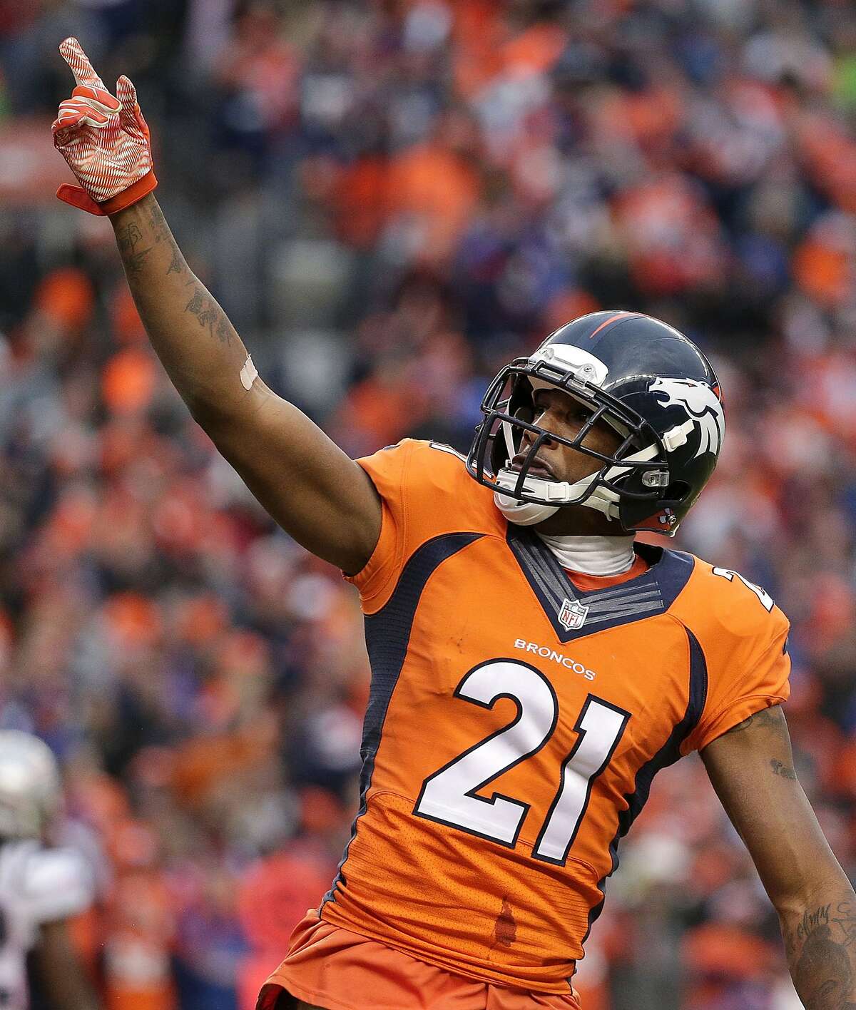 Cornerback Aqib Talib (21) during the NFL AFC Championship – Denver Broncos  History