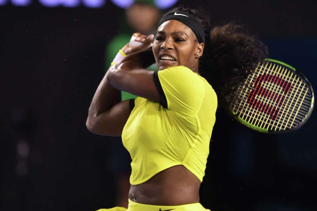 Serena Williams rips a return during her semifinal against Agnieszka Radwanska on Thursday.