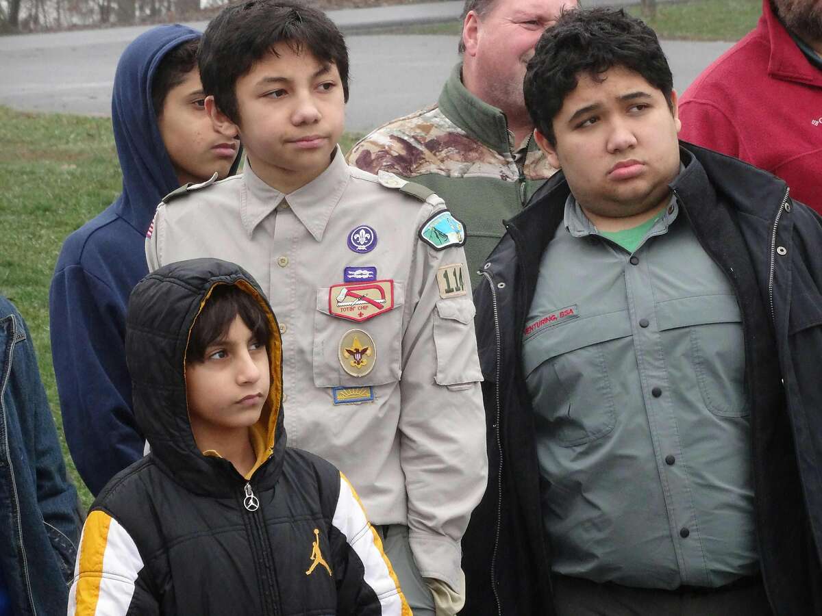 Boy Scouts from Troop 114 listen to their guide on the Gettysburg field, at the Gettysburg Museum of the American Civil War, January 9, 2016 in Gettysburg, Pennsylvania. Troop 114 is like any other in the Scouts, except in one important respect: They are Muslim. For these boys, combining their Islamic faith with an organization that was long a rite of passage for many young Americans is the best response to growing Islamophobia in the United States and the rhetoric of Donald Trump. / AFP / LEO MOURENLEO MOUREN/AFP/Getty Images