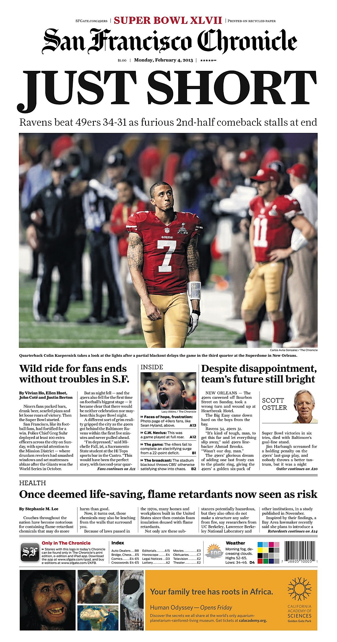Chronicle Covers When The 49ers Came Up Just Short Sfchronicle Com