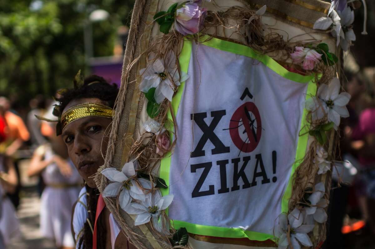 Revelers wearing Greek style costumes raise awareness of the need to prevent the spread of the Zika virus in the first carnival ''Bloco'' (street parade group) under the theme ''Rio: The Olympics are here'' on the streets of Rio de Janeiro, Brazil on January 23, 2016.