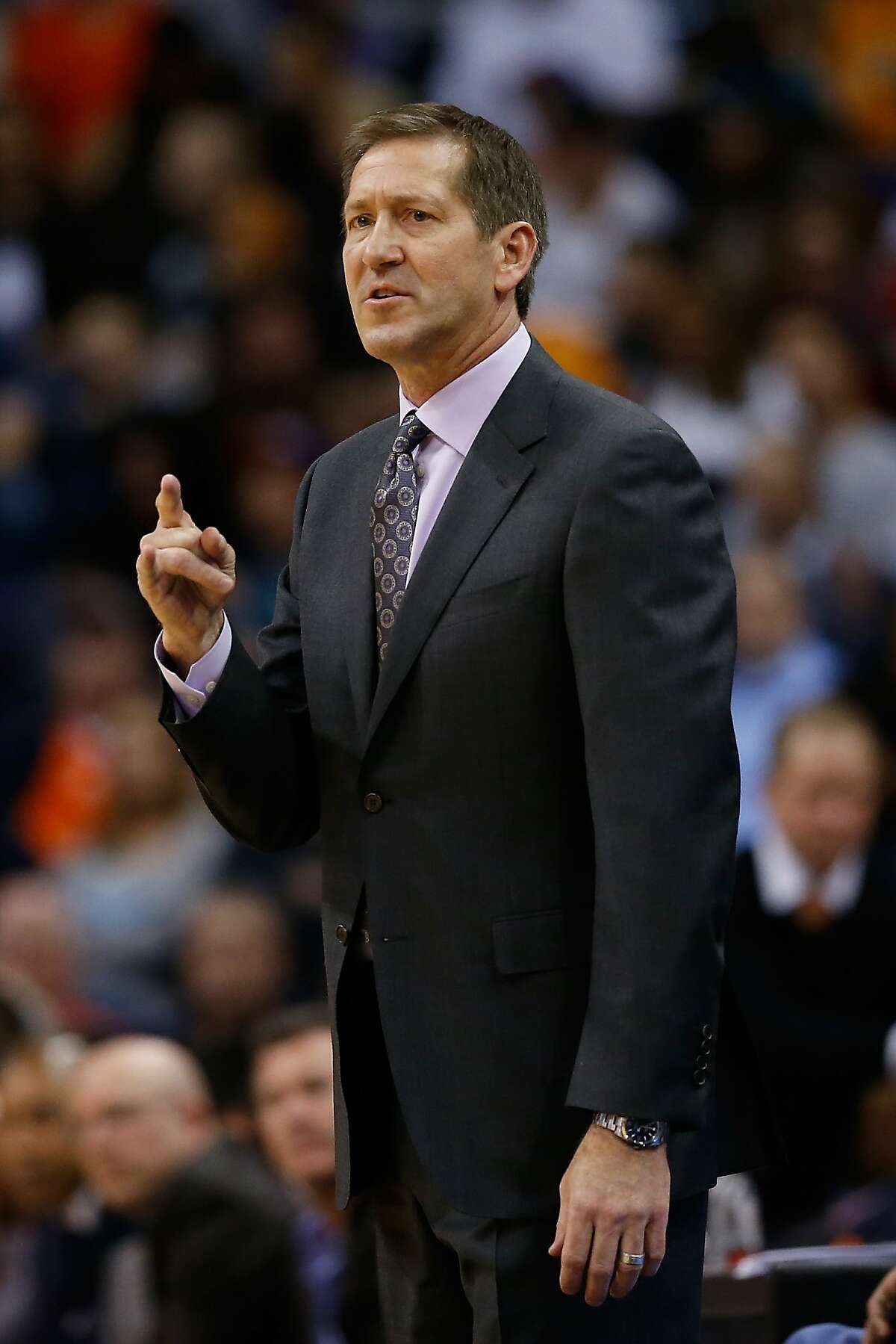 FILE - FEBRUARY 1: It was reported that head coach Jeff Hornacek was let go by the Phoenix Suns February 1, 2016 PHOENIX, AZ - DECEMBER 20: Head coach Jeff Hornacek of the Phoenix Suns reacts during the second half of the NBA game against the Milwaukee Bucks at Talking Stick Resort Arena on December 20, 2015 in Phoenix, Arizona. The Bucks defeated the Suns 101-95 NOTE TO USER: User expressly acknowledges and agrees that, by downloading and or using this photograph, User is consenting to the terms and conditions of the Getty Images License Agreement. (Photo by Christian Petersen/Getty Images)