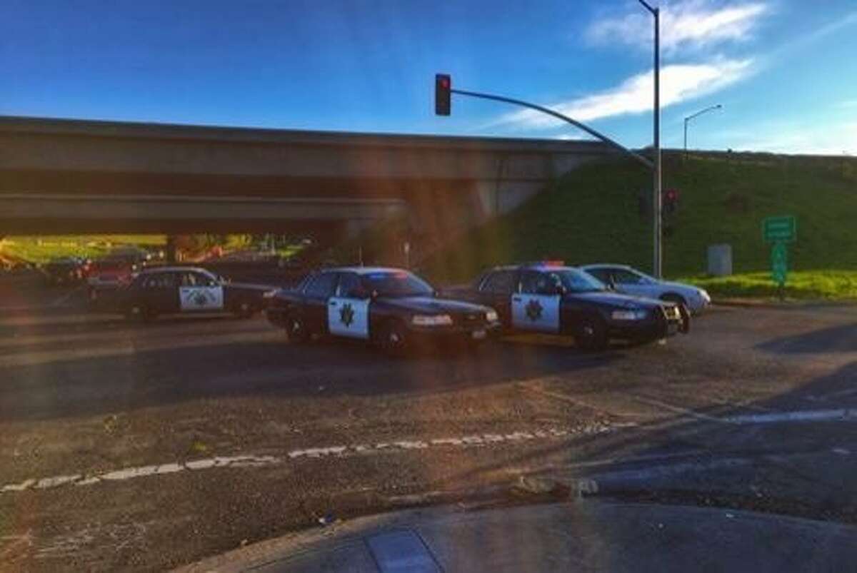 CHP officers took three men into custody for their involvement in an alleged shooting and subsequent crash that injured seven people.
