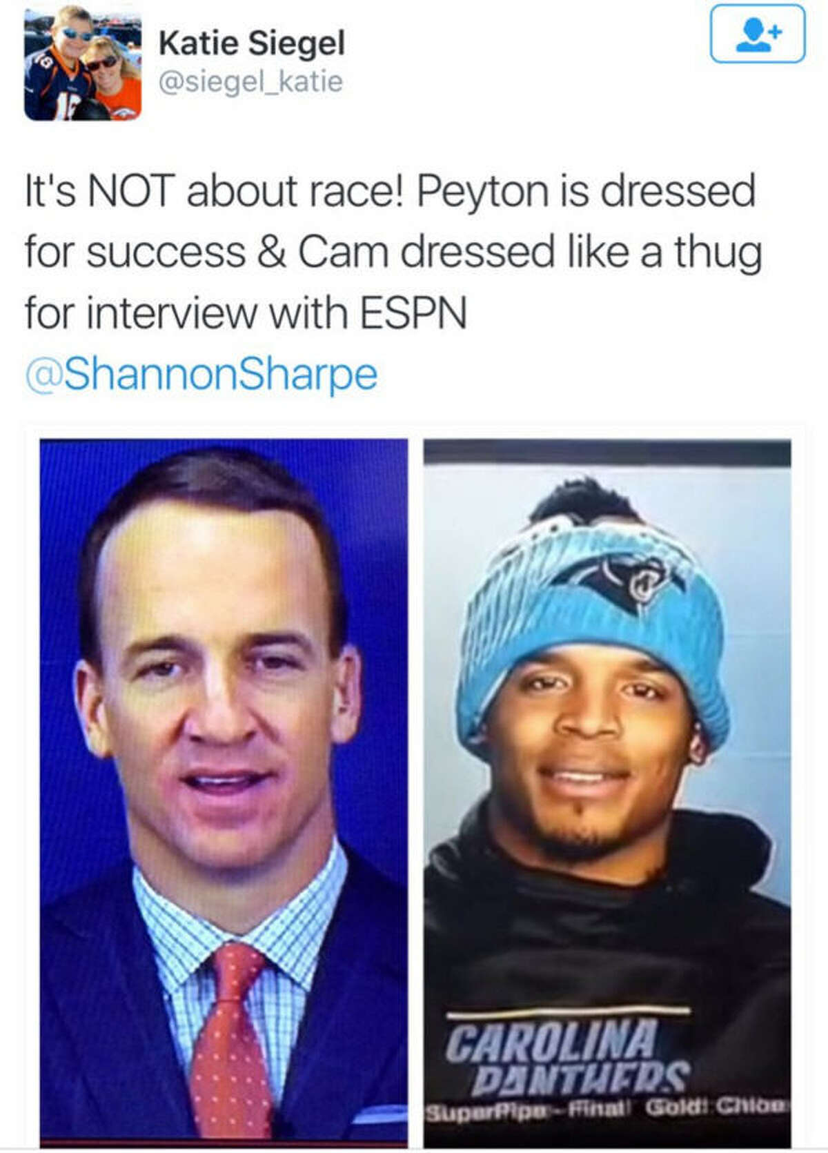 This tweet calling Cam Newton a thug because of how he dressed for an ESPN interview sparked a wave of mocking tweets showing the clothing choices for other NFL players during interviews.