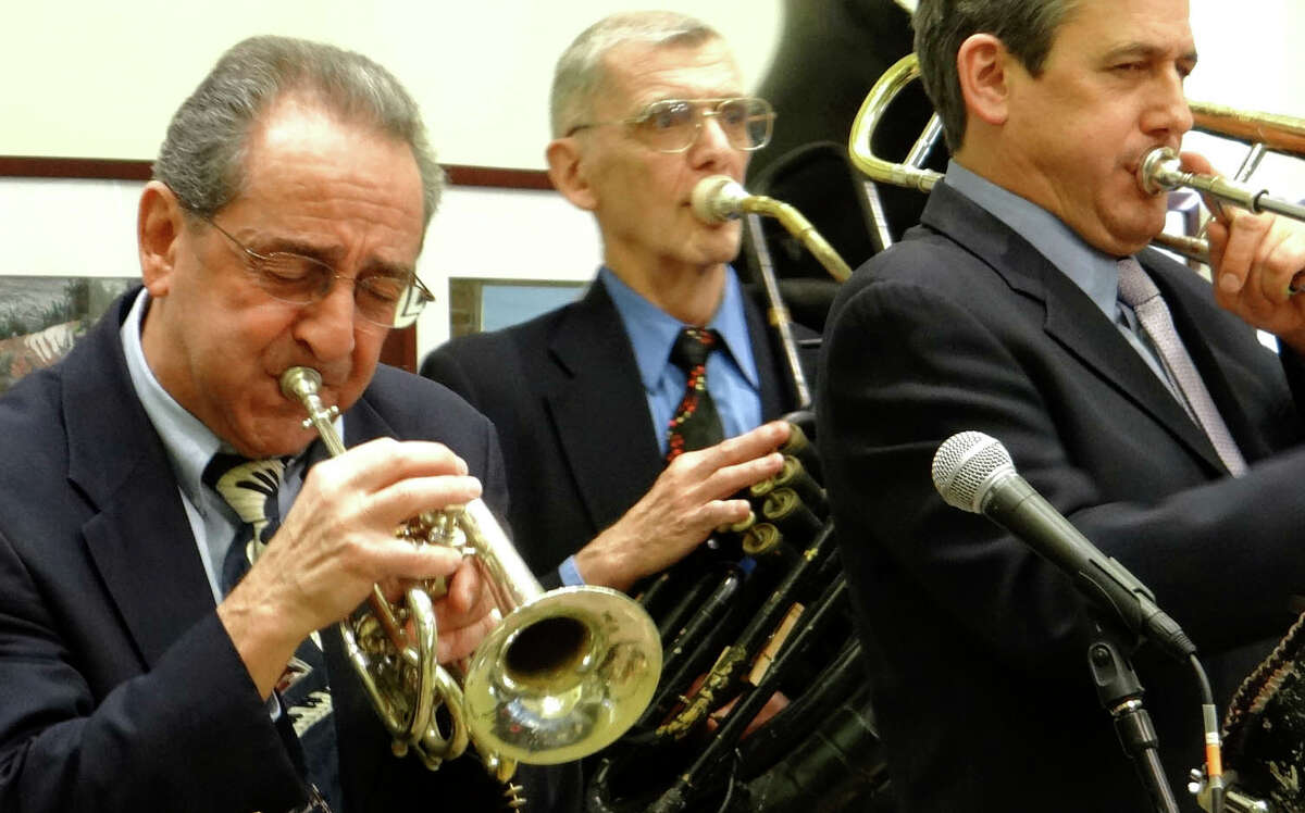 Fred Vigorito on cornet leading the Galvanized Jazz Band at the Westport Center for Senior Activities on Sunday afternoon.