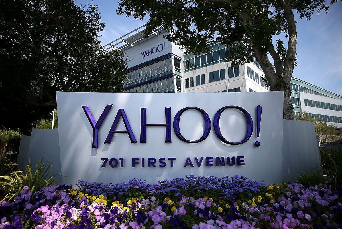 A sign is posted in front of the Yahoo! headquarters on May 23, 2014 in Sunnyvale, California. 