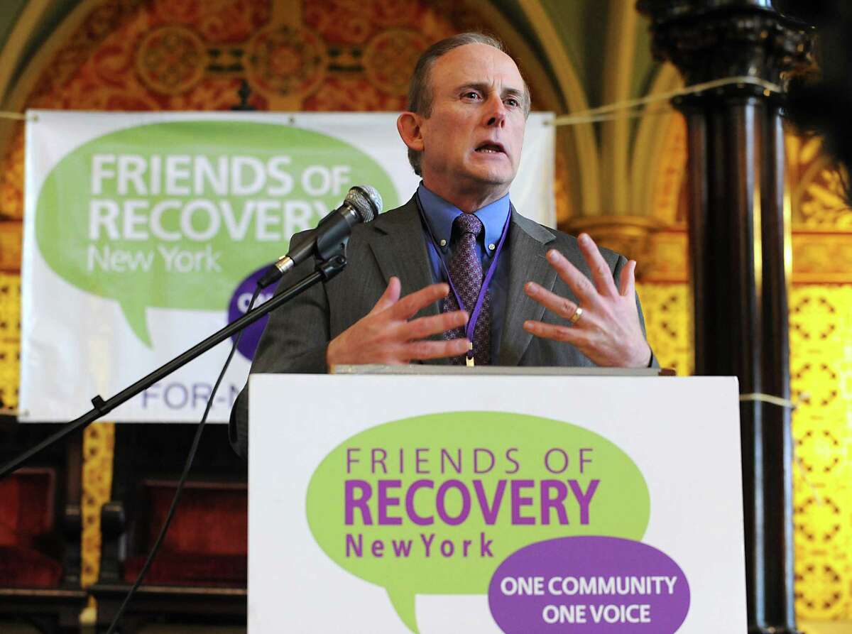 Robert Lindsey, FOR-NY CEO, speaks as friends of Recovery-NY hold a rally at Emmanuel Baptist Church before visiting lawmakers to seek funding and support for programs that help recovering addicts stay clean and sober on Tuesday, Feb. 2, 2016 in Albany, N.Y. (Lori Van Buren / Times Union)