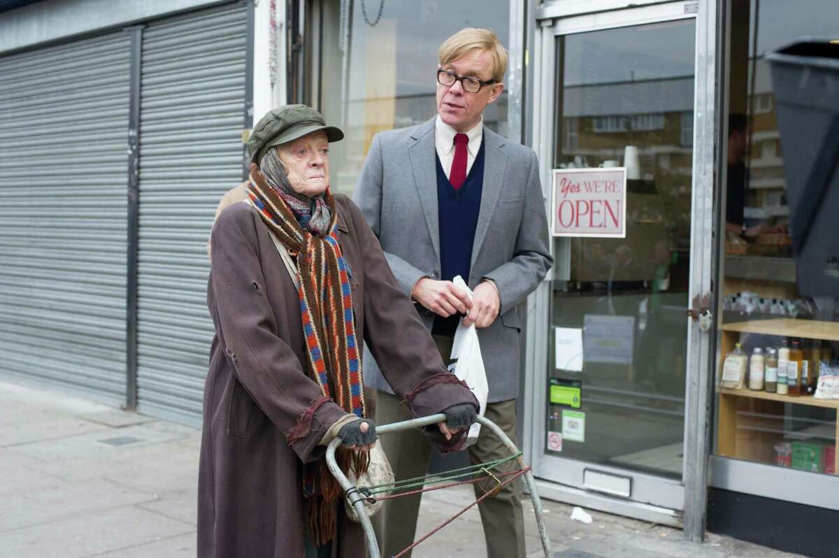 This photo provided by courtesy of Sony Pictures Classics shows, Maggie Smith, left, as Miss. Shepherd and Alex Jennings as Alan Bennett in the film, "The Lady in the Van." (Nicola Dove/Sony Pictures Classics via AP)