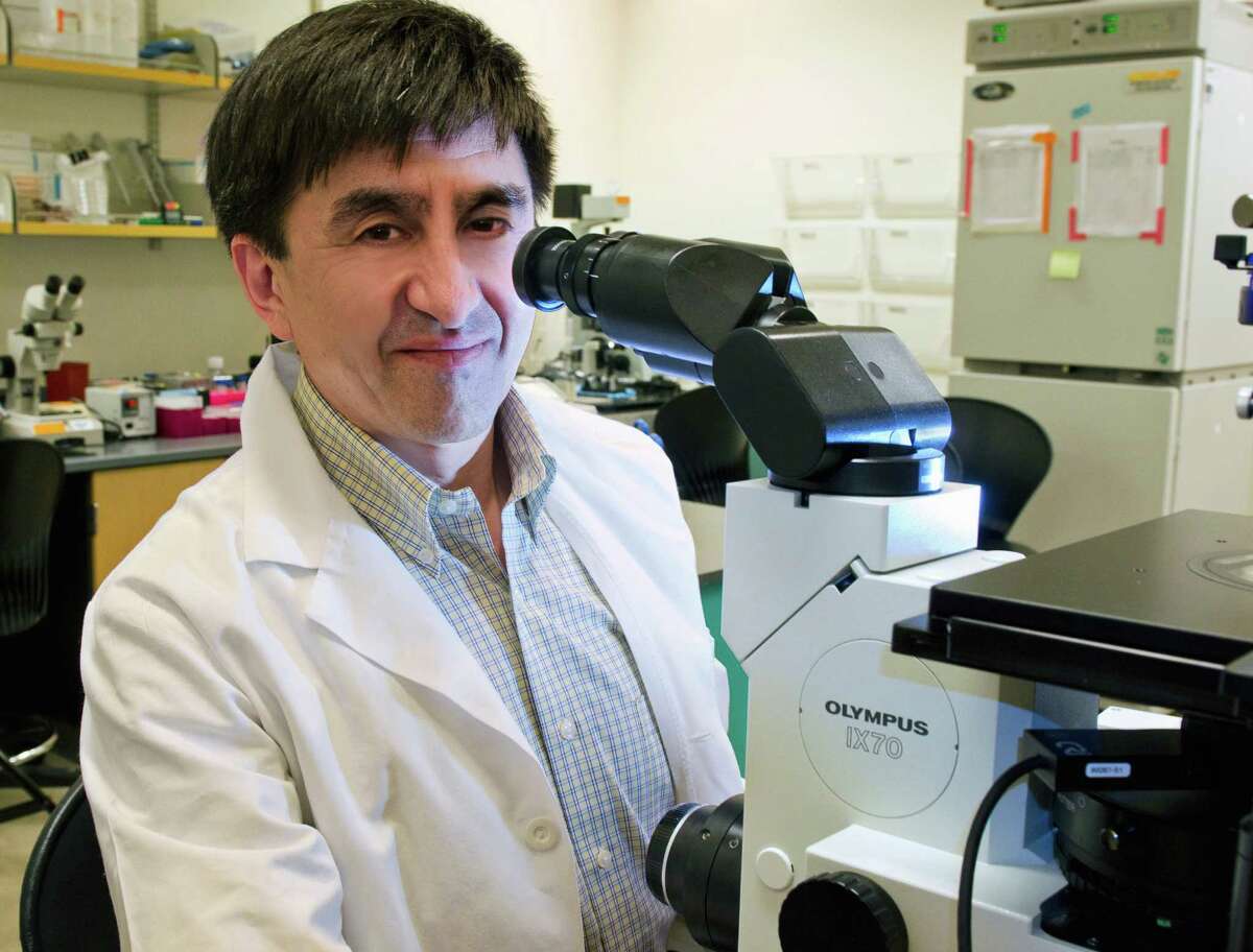 This photo provided by Oregon Health & Science University Photography shows Dr. Shoukhrat Mitalipov of the Oregon Health & Science University in Portland, Ore. Mitalipov hopes to test a technique that will use the DNA of three people, one man and two women, to create embryos, in the quest to prevent mothers from passing debilitating genetic diseases to their babies. (Oregon Health & Science University Photography via AP)