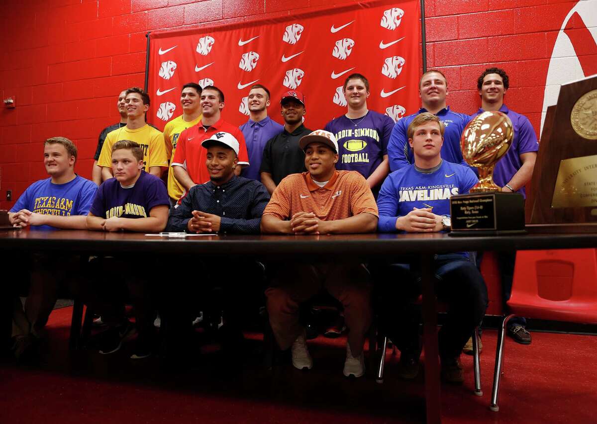 Katy High School's class of football players who participated in a signing day ceremony, Wednesday, Feb. 3, 2016, in Houston.