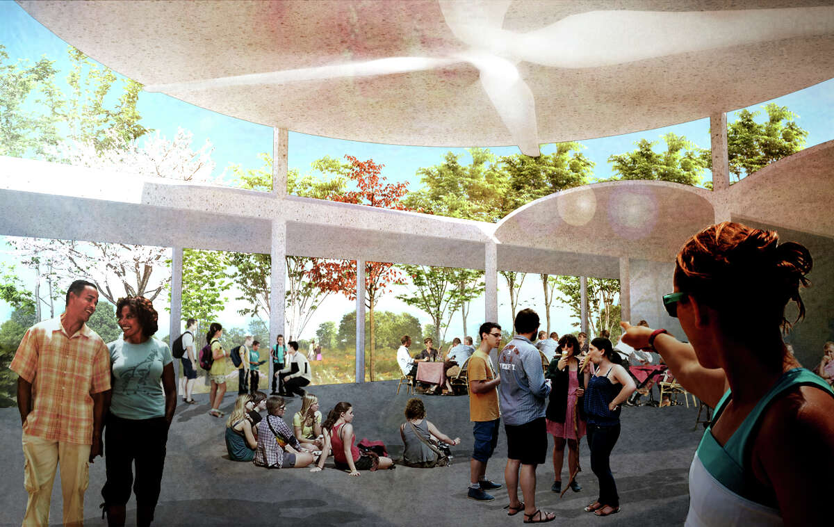 Custom ceiling fans will be integrated into colonnades in the proposed Houston Botanic Garden, offering visitors a cooling breeze for year-round comfort. year-round comfort.