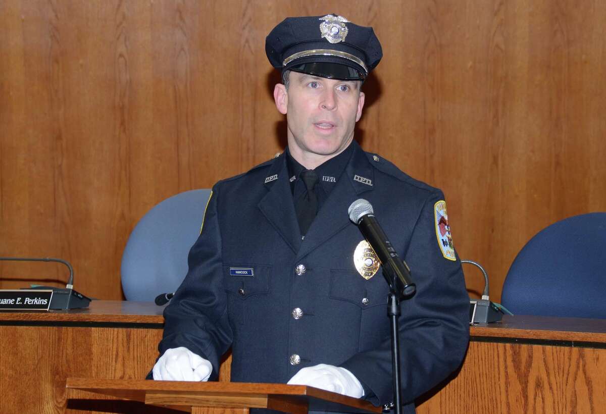 Officer Roger Hancock was promoted to detective during a swearing-in ceremony Wednesday at the Danbury City Hall.