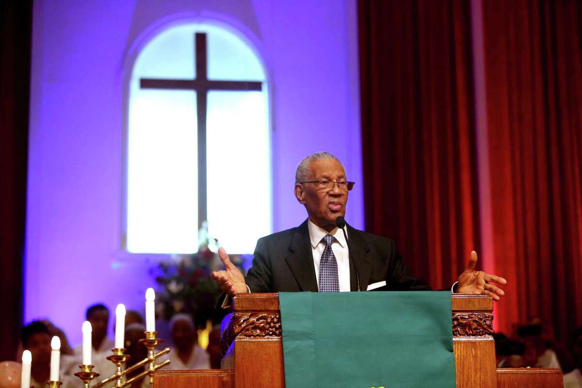 Founding pastor William Lawson is shown at Wheeler Avenue Baptist Church in 2015. The historic church's new sanctuary may be over the spot of the original Frenchy's Chicken.