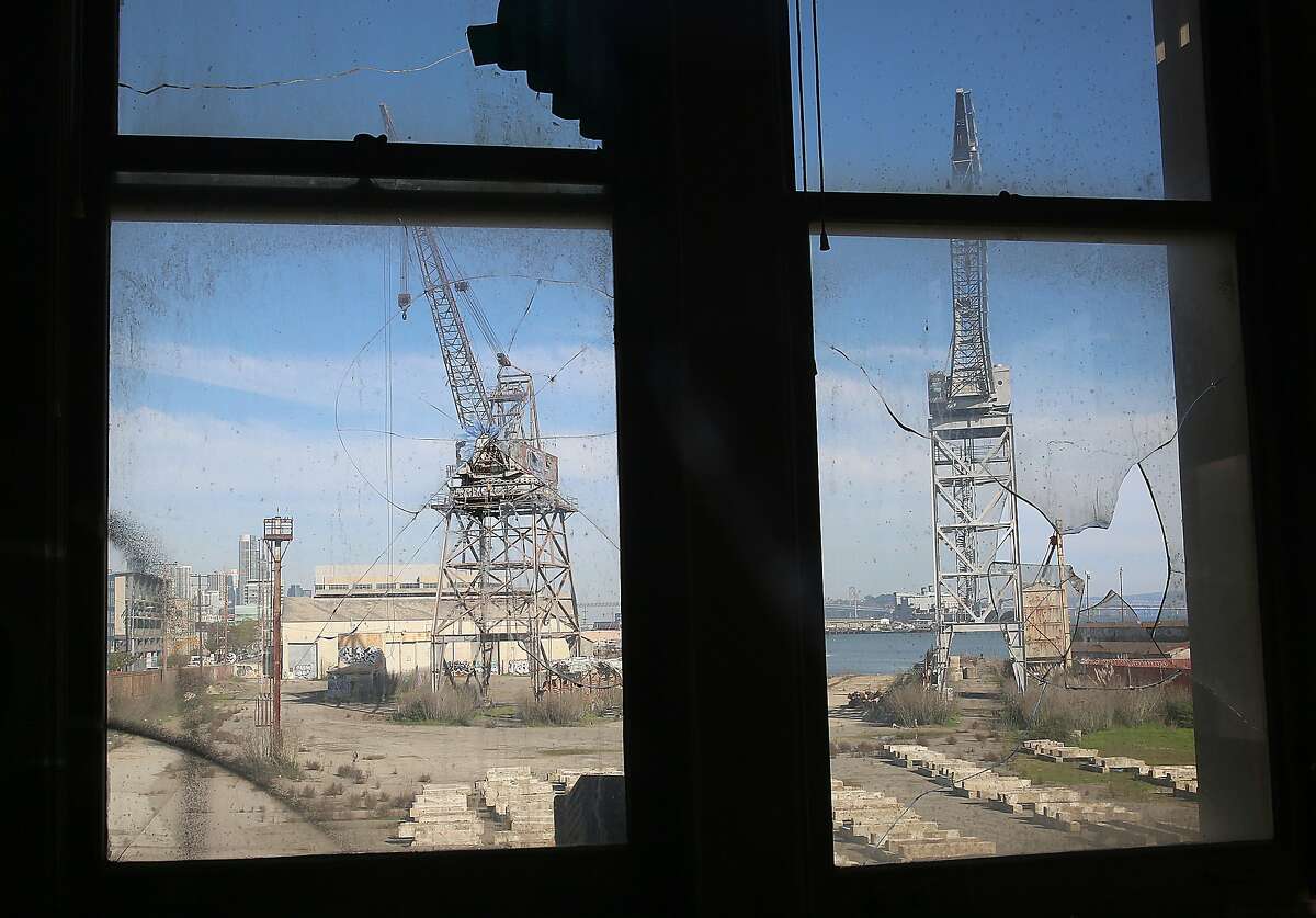 A view of the outside windows of the executive office wing of the Bethlehem Steel Administration in building 101 on the corner of 20th and Illinois at historic pier 70 in San Francisco, California, on Thursday, February 4, 2016.
