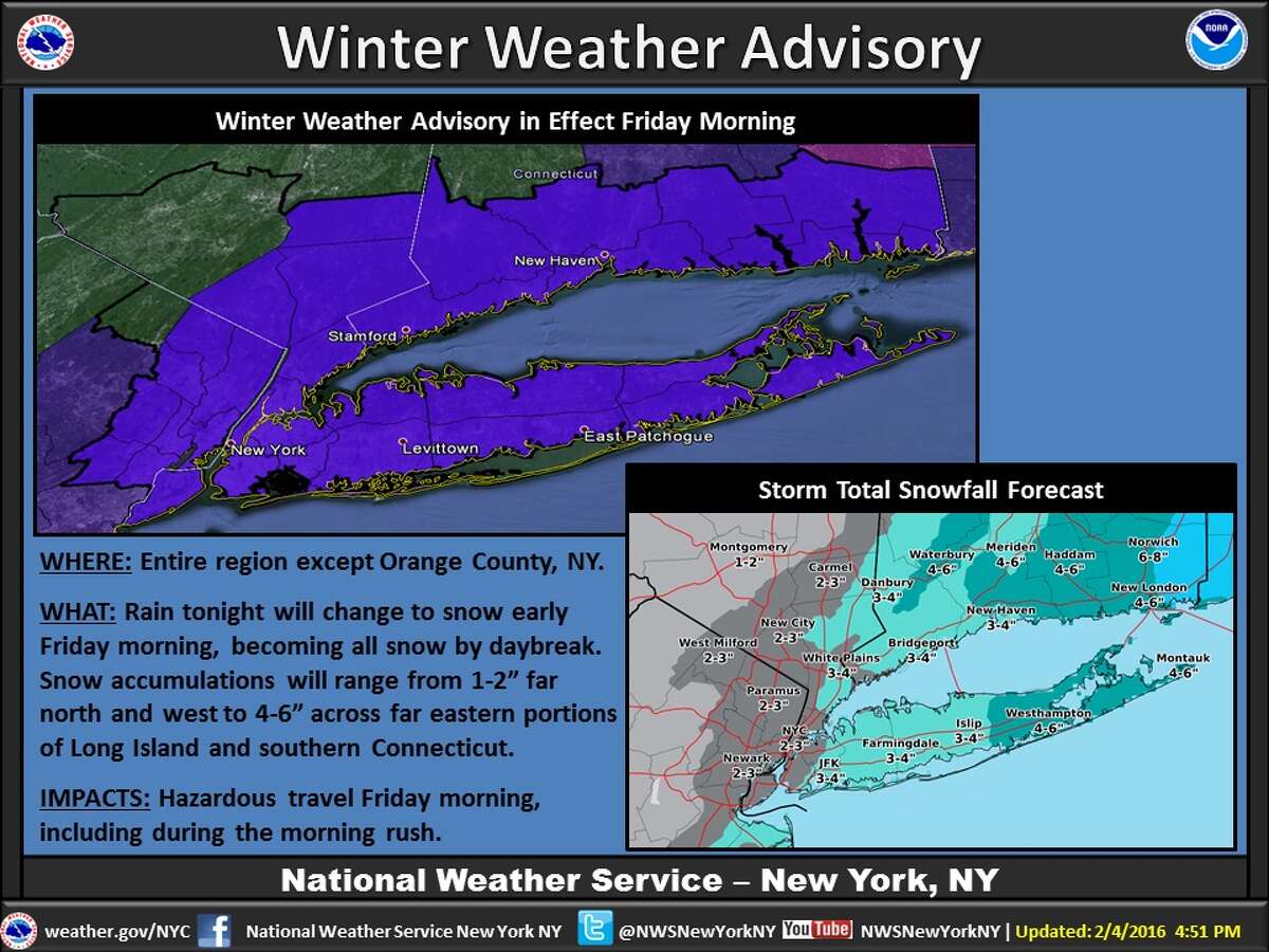 The National Weather Service has issued a winter weather advisory for the area for Friday.