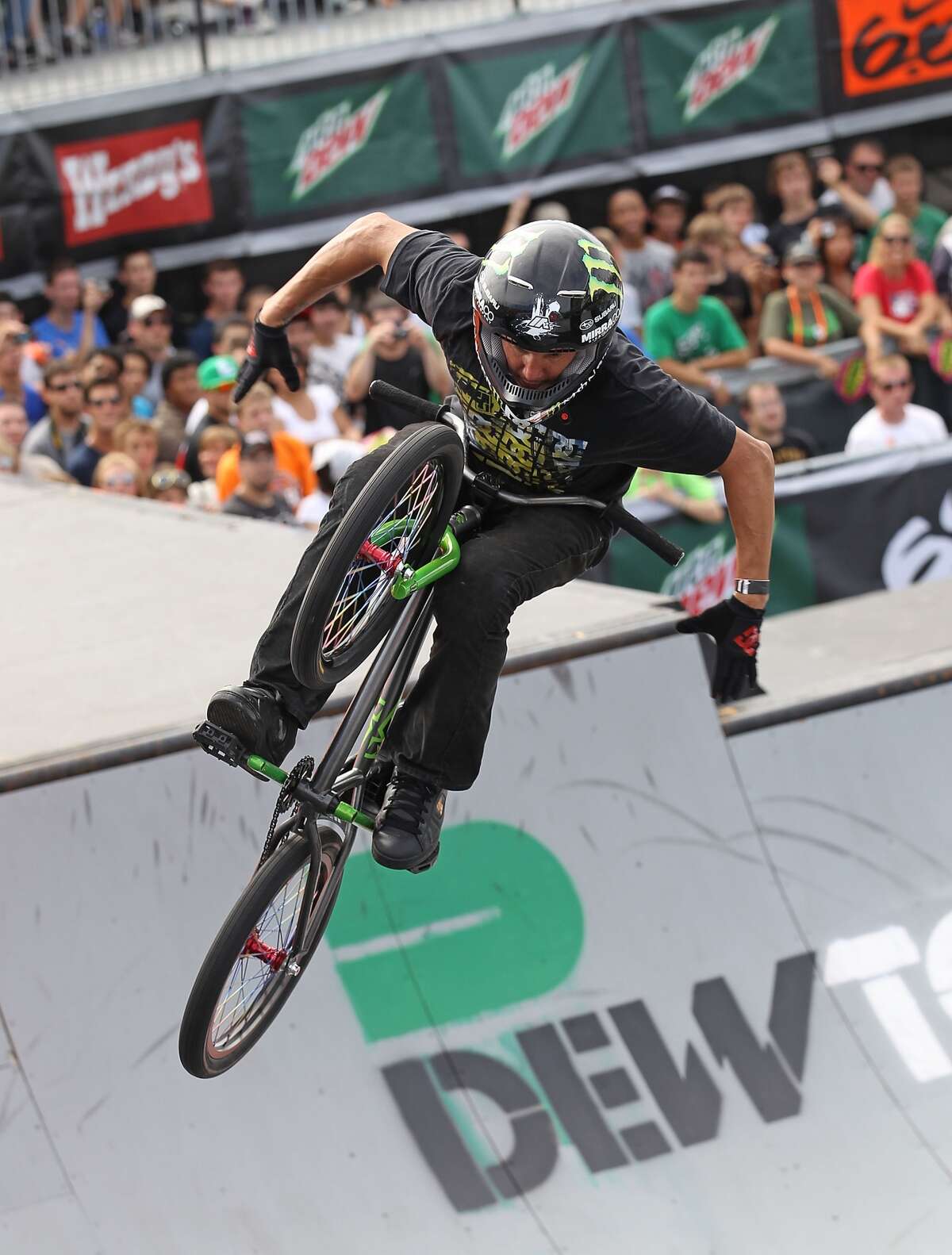 CHICAGO - JULY 24: Dave Mirra, from Greenville, North Carolina, performs during the Park Finals of the 6.0 BMX Open at Soldier Field on July 24, 2010 in Chicago, Illinois. (Photo by Jonathan Daniel/Getty Images)