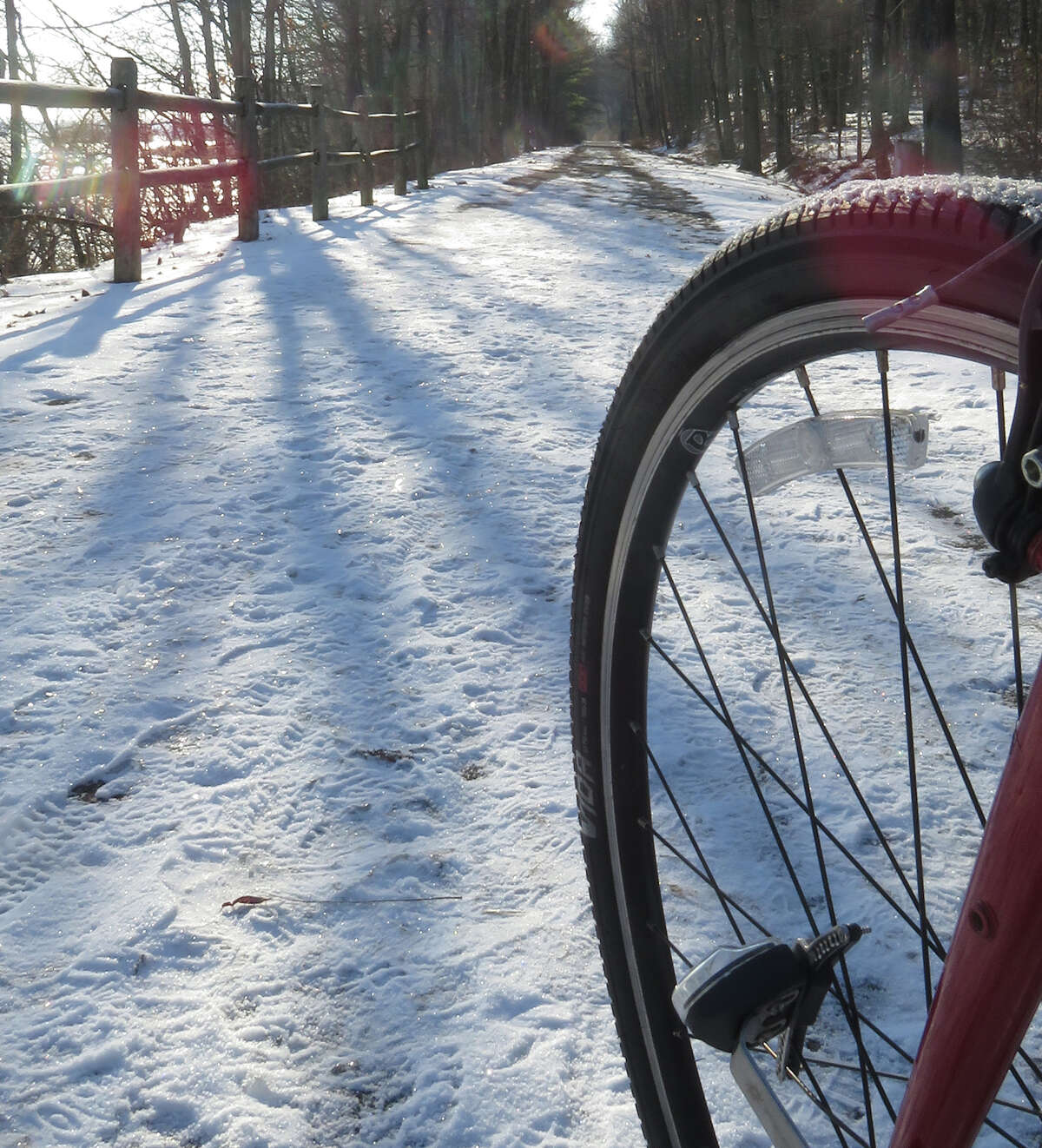 A stretch of snowy bike path awaits near Lock 7 in Niskayuna (Herb Terns / Times Union)
